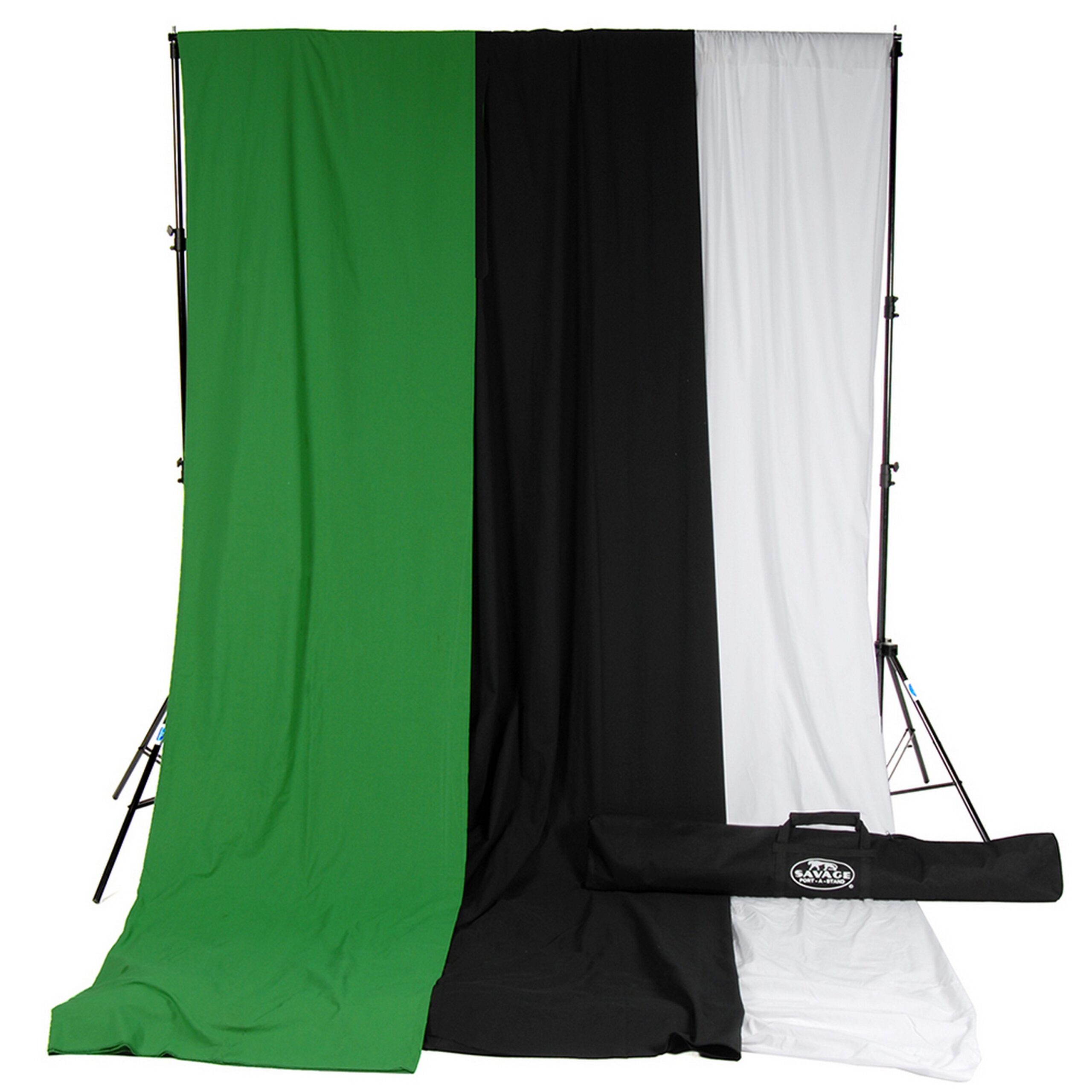10 x 12-Feet Professional Solid Muslin Background Kit with Portable Stand in White/Black/Green