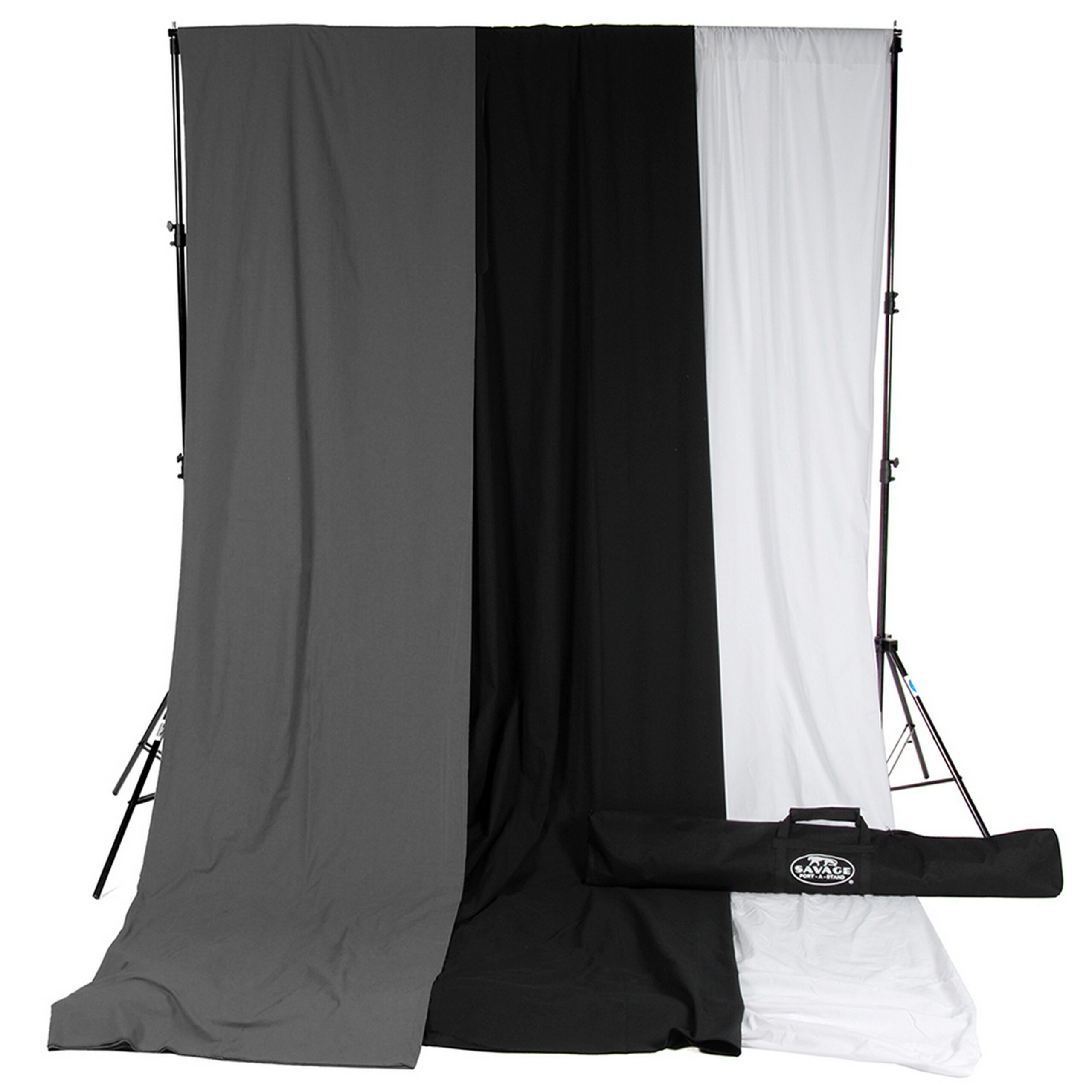 Professional Savage 10 x 12-Feet Solid Muslin Photography Background Kit with Portable Port-A-Stand in White, Gray, and Black Colors