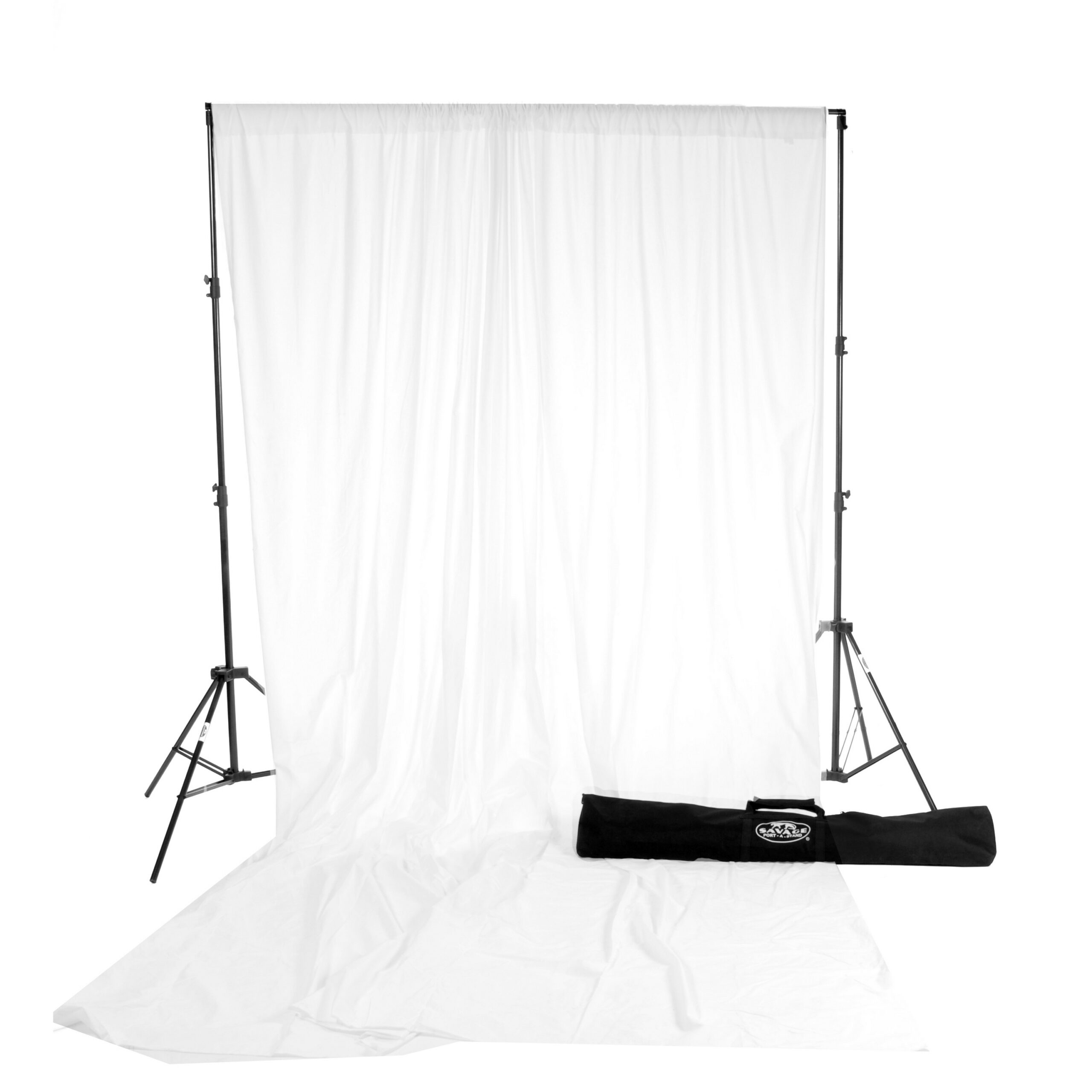 Professional White Savage Solid Muslin Background Kit with Portable Port - A - Stand, Measuring 10 x 24 Feet