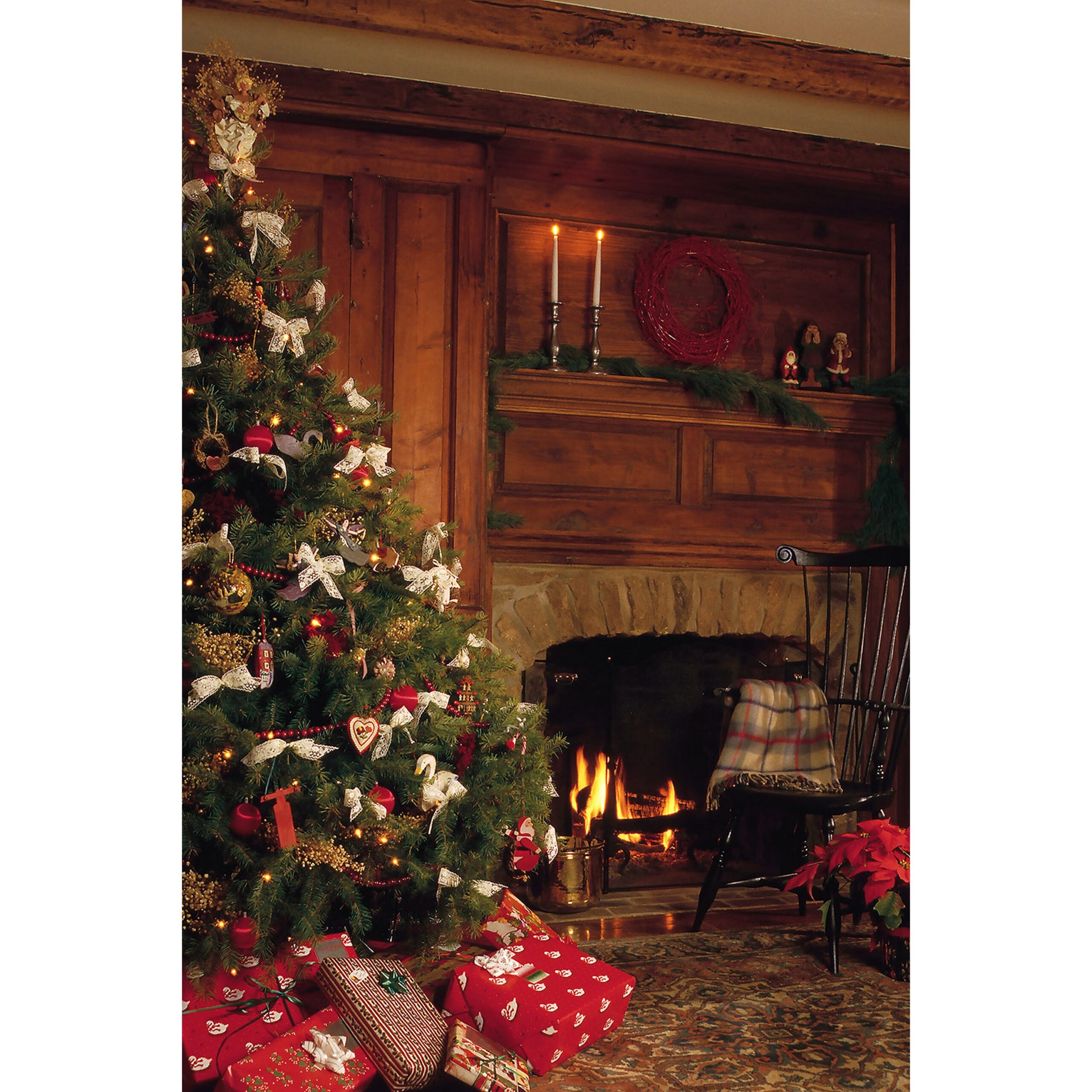 Savage 5 x 7-Foot Printed Vinyl Photography Background with a Cozy Holiday Fireplace Scene