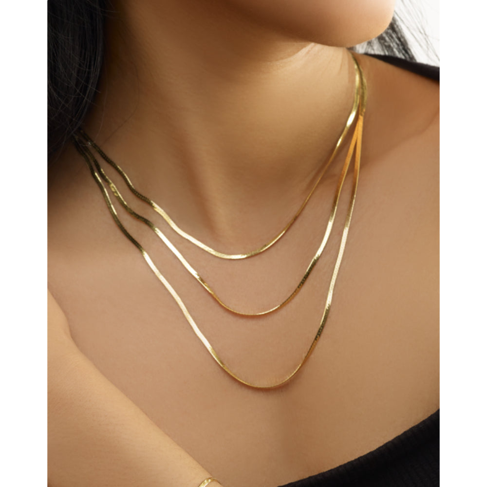 14k Yellow Gold Multi-Strand Layered Herringbone Style Necklace for Women and Men