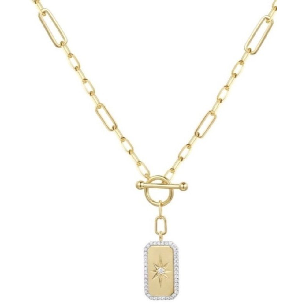 14k Gold Compass Tag Style Pendant Necklace for Jewelry Lovers