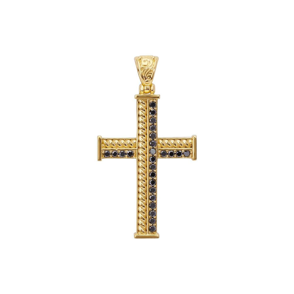 18kt Gold Konstantino Kavafi Black Diamond Cross Pendant