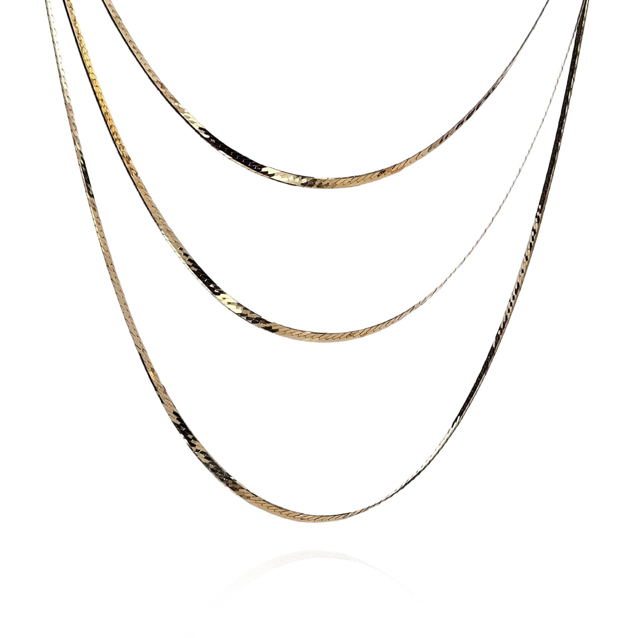 14k Yellow Gold Multi-Strand Layered Herringbone Style Necklace for Women and Men