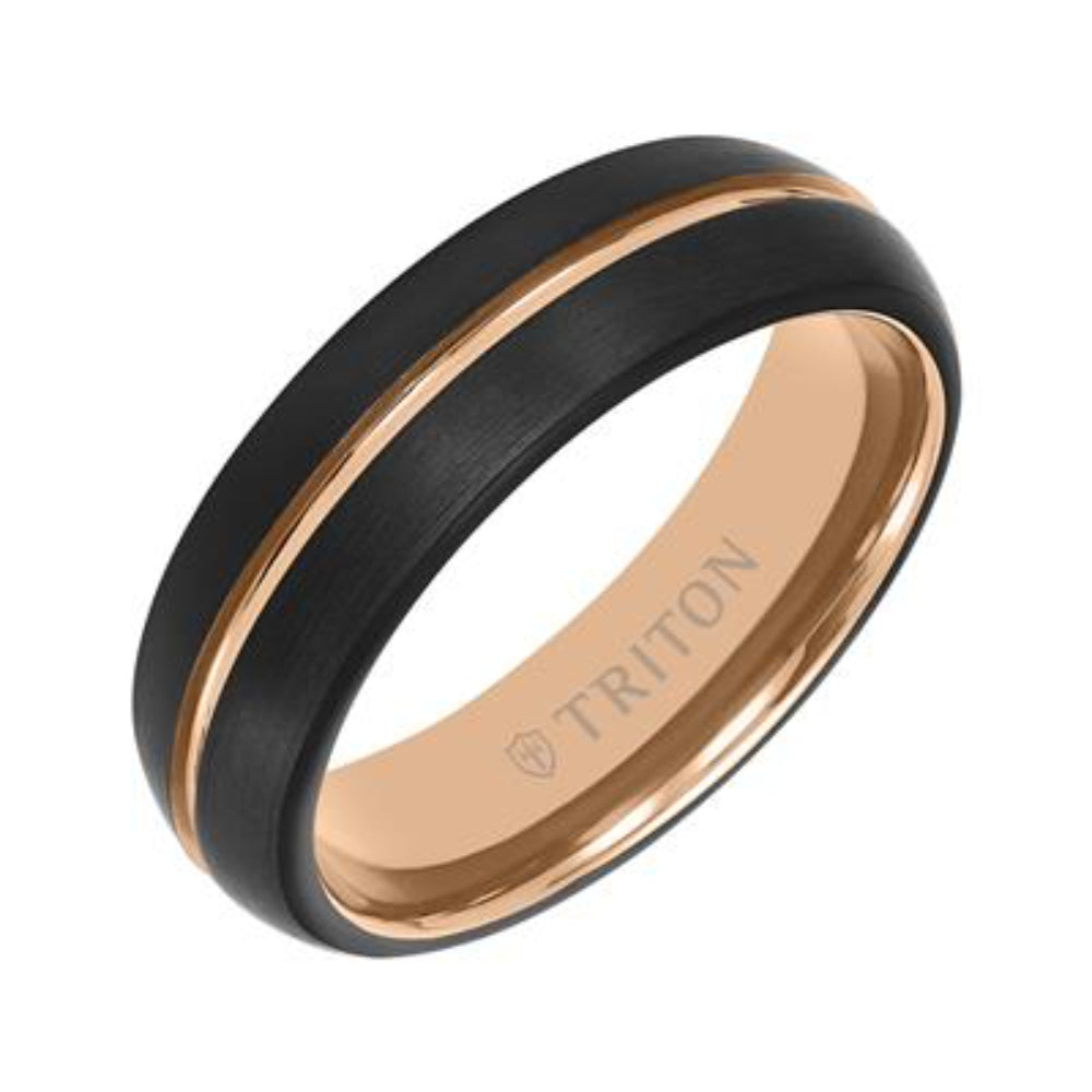 Frederick Goldman Stylish Men's 6.5MM Black Tungsten and Rose Wedding Ring Band