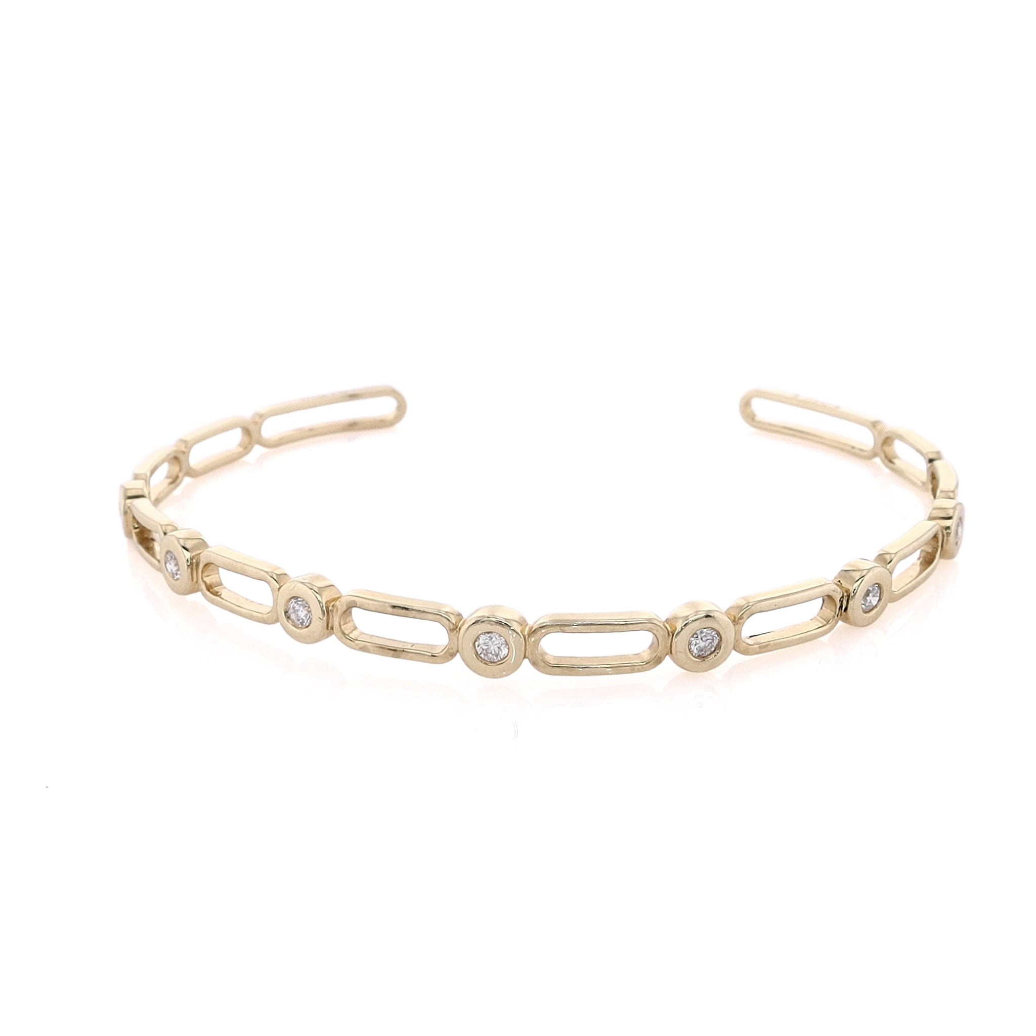 Michael M 14K Yellow Gold Diamond Open Oval Link Cuff Bracelet