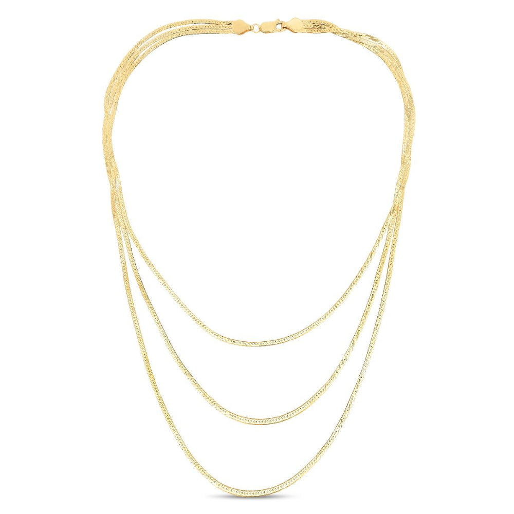 14k Yellow Gold Multi-Strand Layered Herringbone Style Necklace for Women and Men