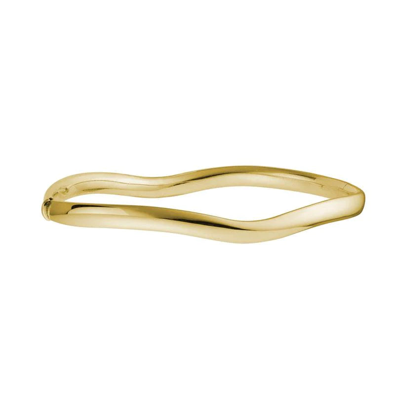 14K Yellow Gold Wave Design Hinged Bangle Bracelet with Unique Dimensions