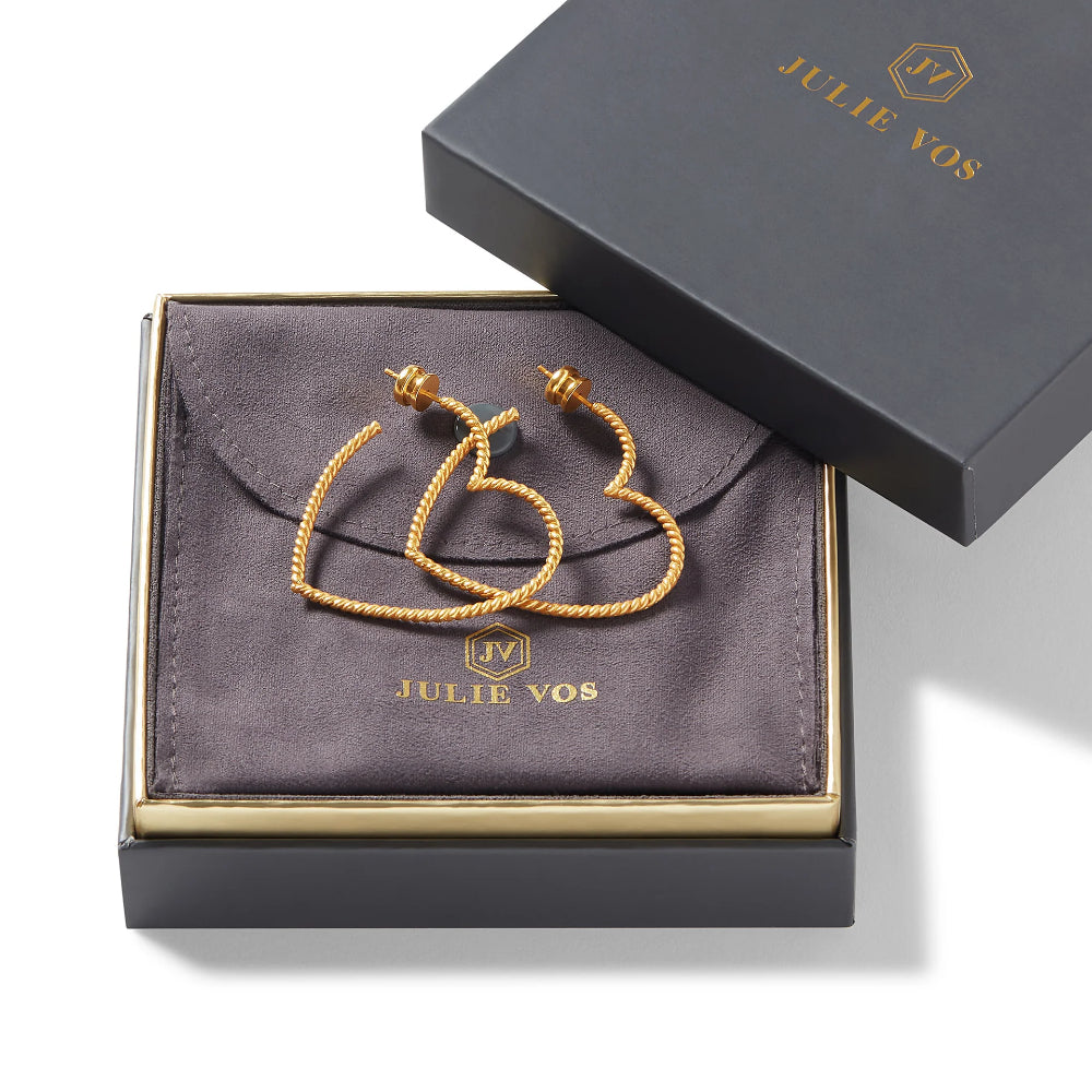 Julie Vos Esme Heart-Shaped Twisted Wire Hoop Earrings in 24K Gold Plate