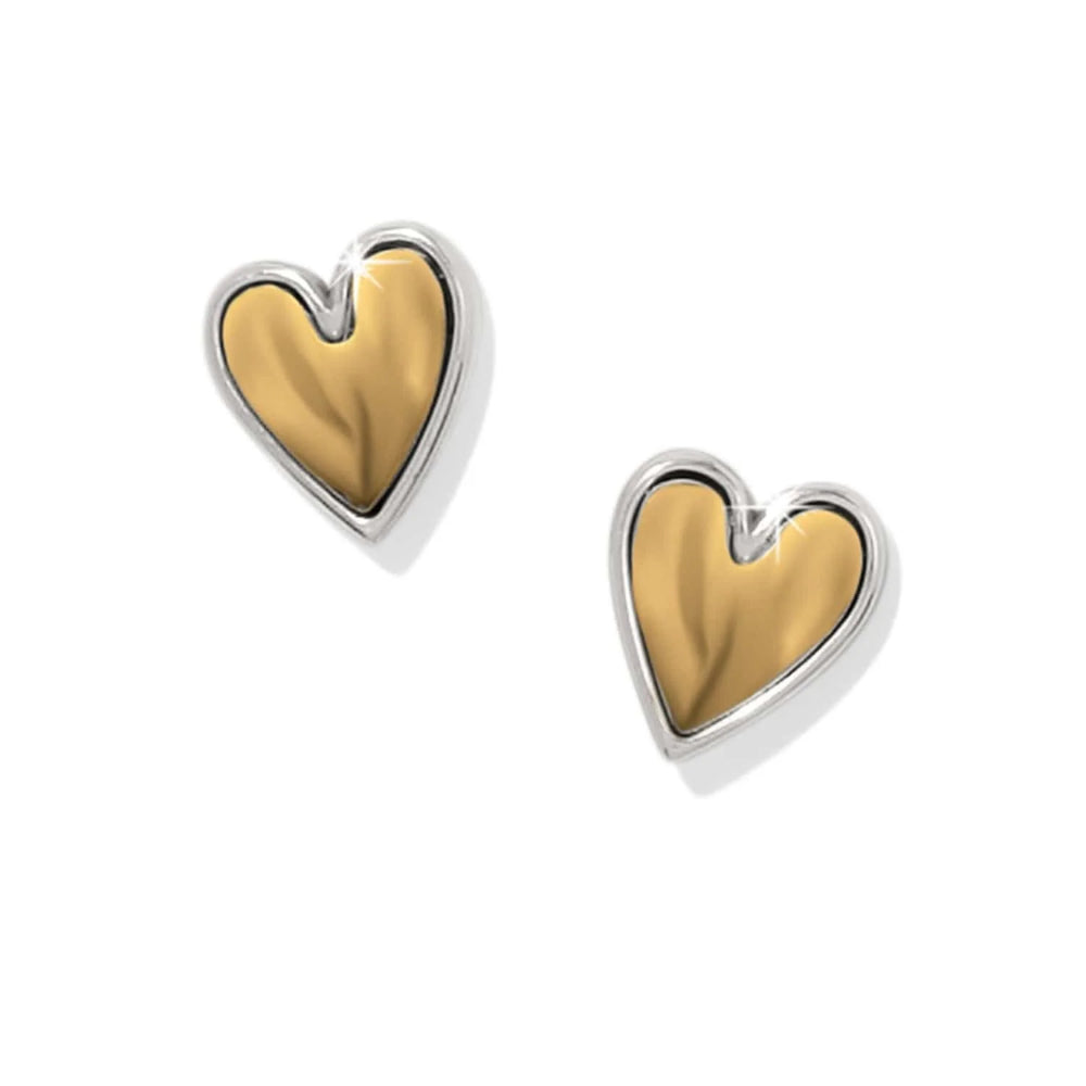 Two-Tone Golden Brighton Cascade Heart Post Earrings with Flat Disc Back