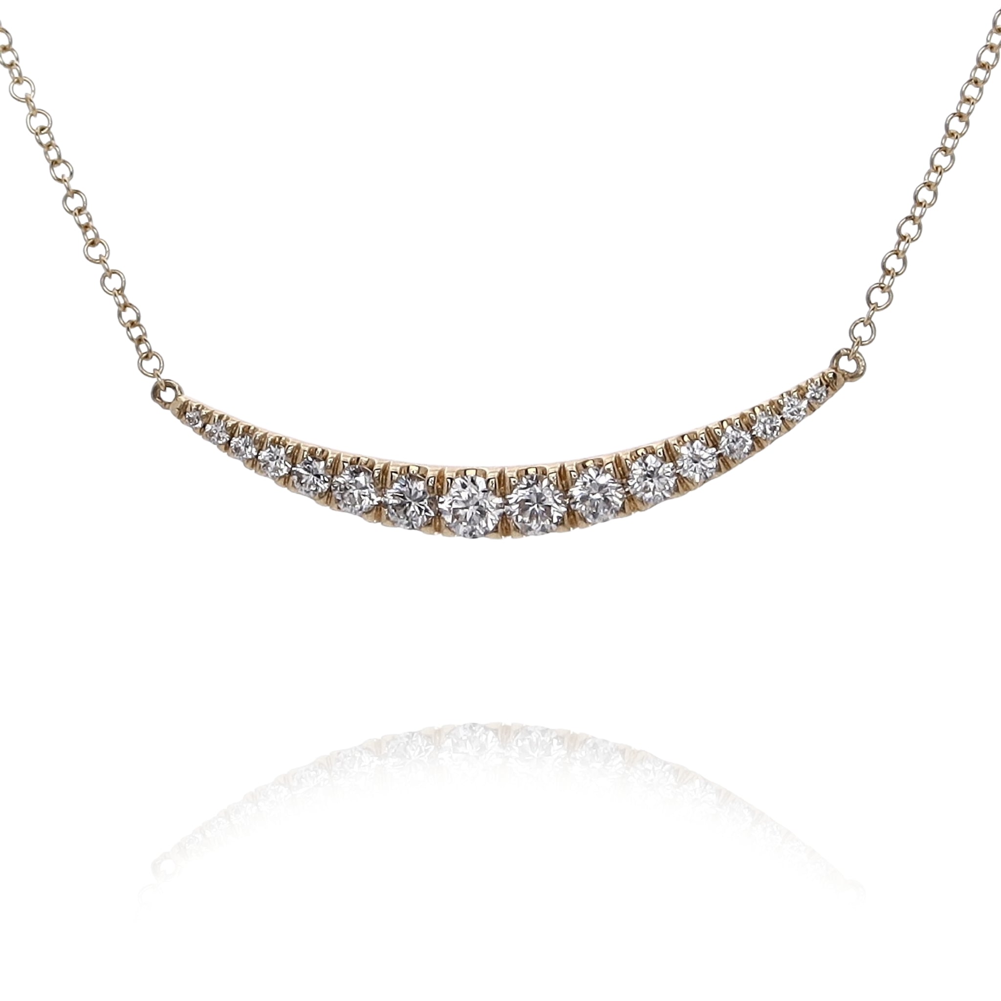 Estate 14 Karat Yellow Gold Smile - Shaped Design Graduated Diamond Pendant Necklace for Women