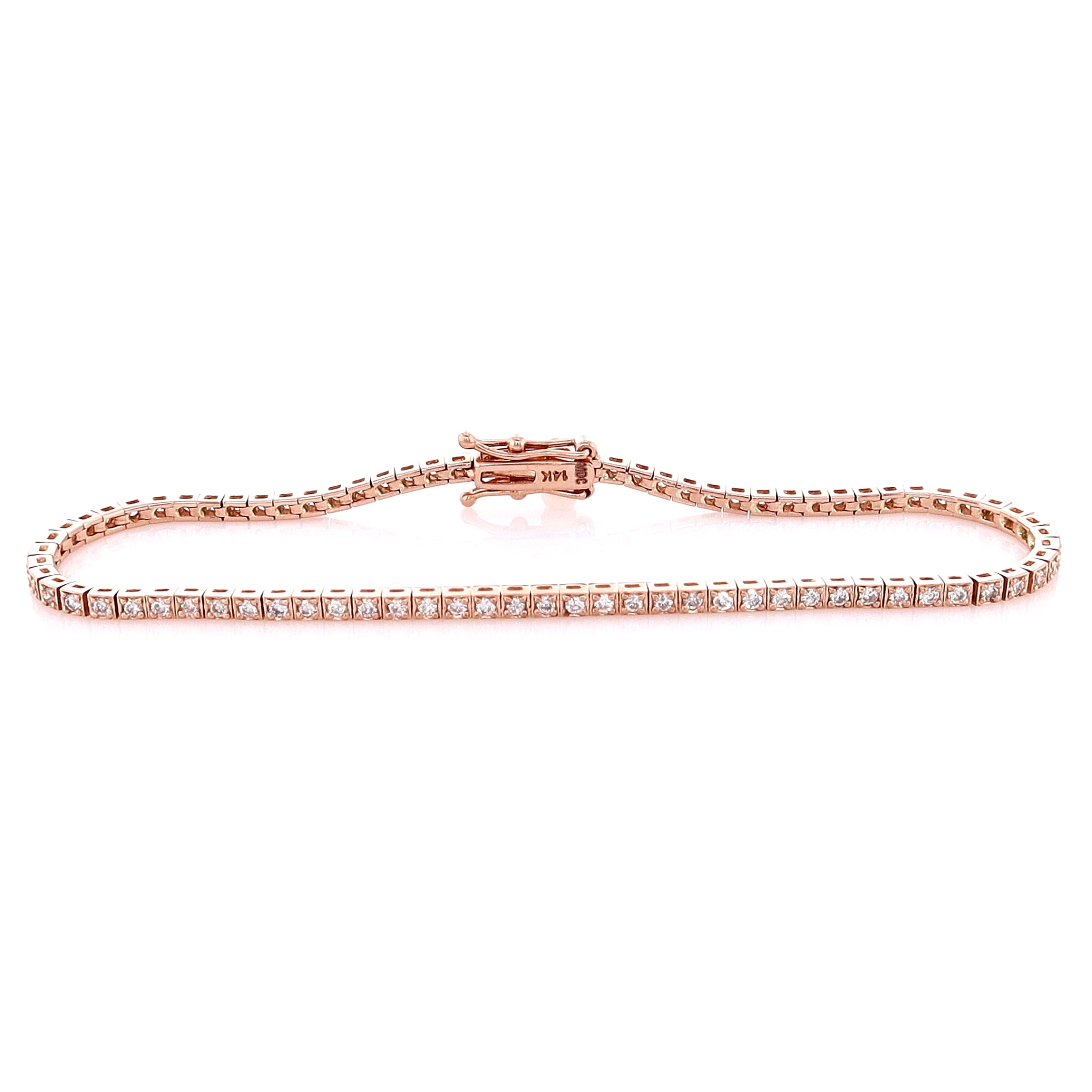 14K Rose Gold Block-Style Bracelet with 88 Round Brilliant Cut Diamonds