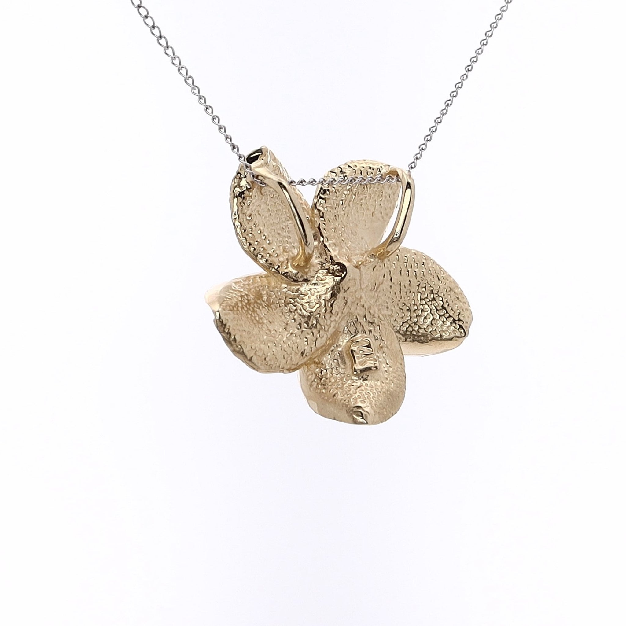 Exquisite Estate 14 Karat Yellow Gold Diamond Cut Textured Floral Pendant Enhancer for Jewelry