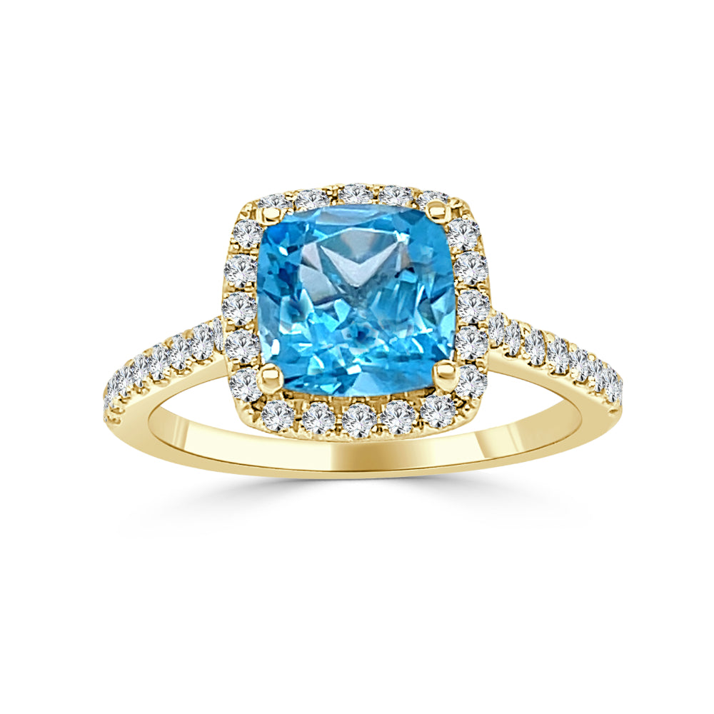 Exquisite 14k Gold Ring Featuring Blue Topaz and Diamonds