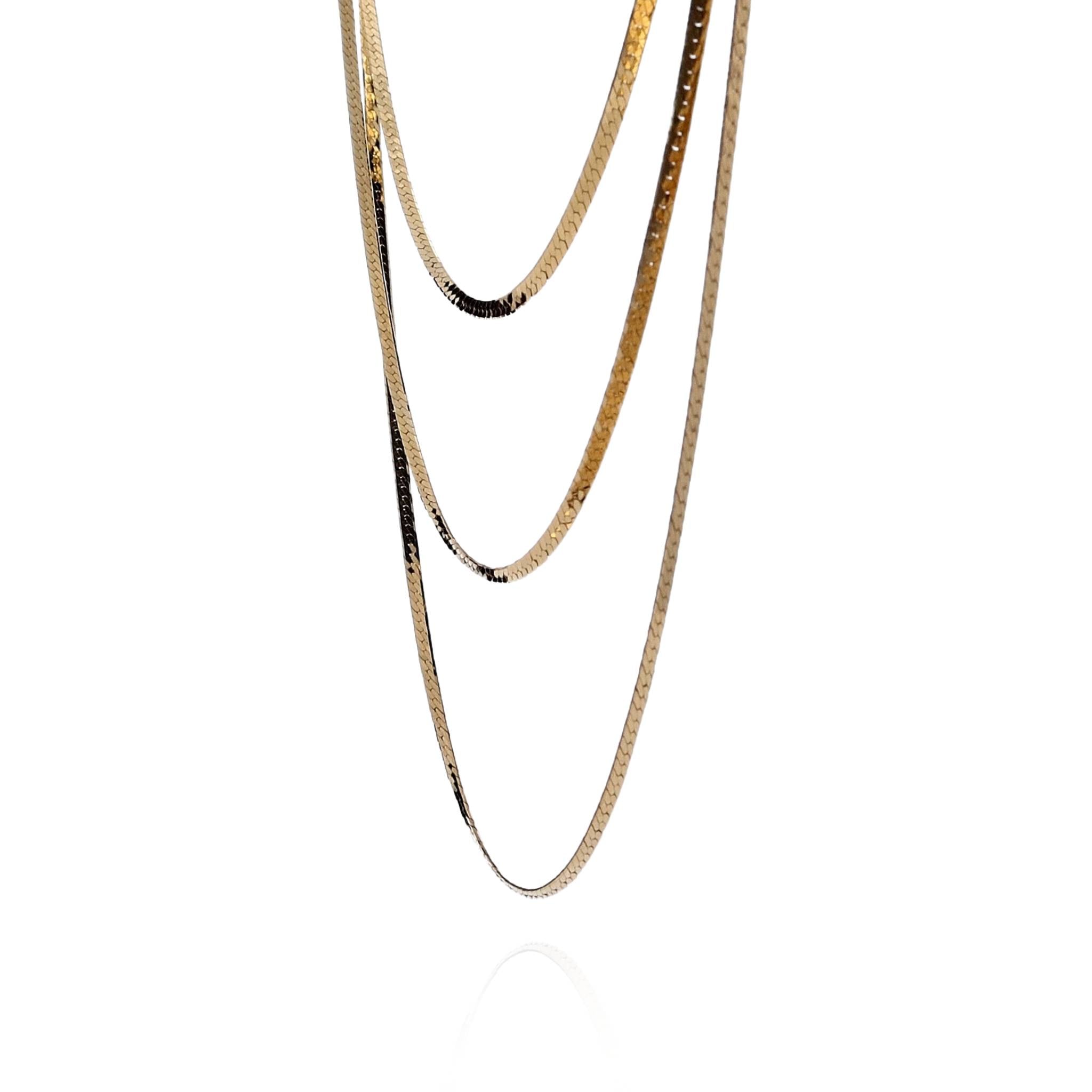 14k Yellow Gold Multi-Strand Layered Herringbone Style Necklace for Women and Men
