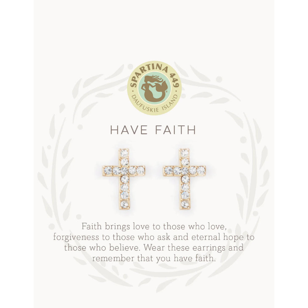 Spartina Sea La Vie Matte Gold Plated Have Faith Cross Stud Earrings