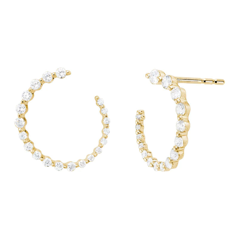 Stylish 14K Yellow Gold Partial Hoop Diamond Stud Earrings for Women