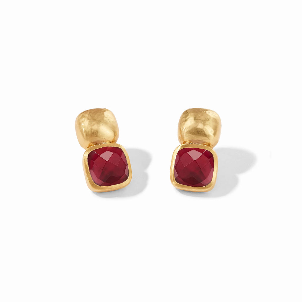 Julie Vos Catalina Stacked Square and Gemstone Earrings with 24k Gold Plate