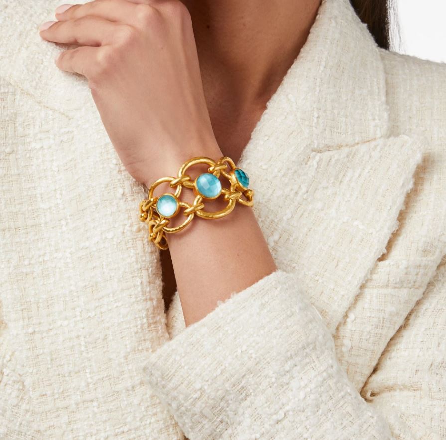 Julie Vos Iridescent Clear Crystal Palermo Stone Decorative Cuff for Fashionable Wrist Adornment