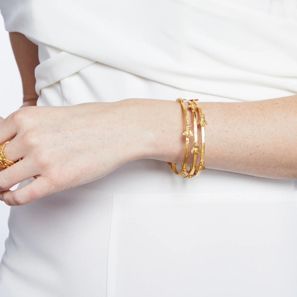 Julie Vos 24K Gold Plated Whimsical Bee Bangle with Sparkling CZ Eyes