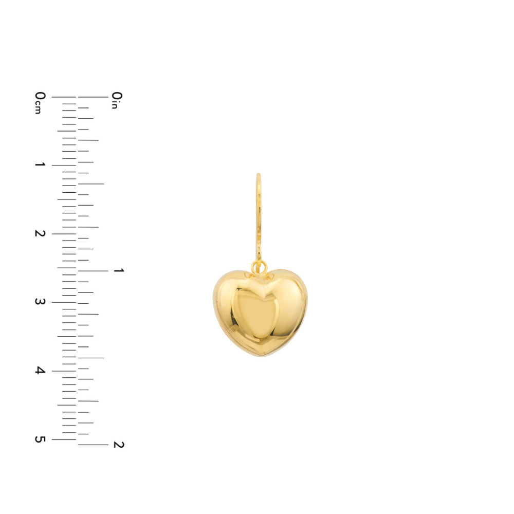 14k Yellow Gold Puffed Heart Wire Earrings with Fish Hook Closure