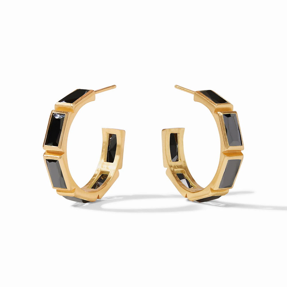 Julie Vos Antonia Medium and Large Gold-Plated Hoop Earrings with Baguette Stones