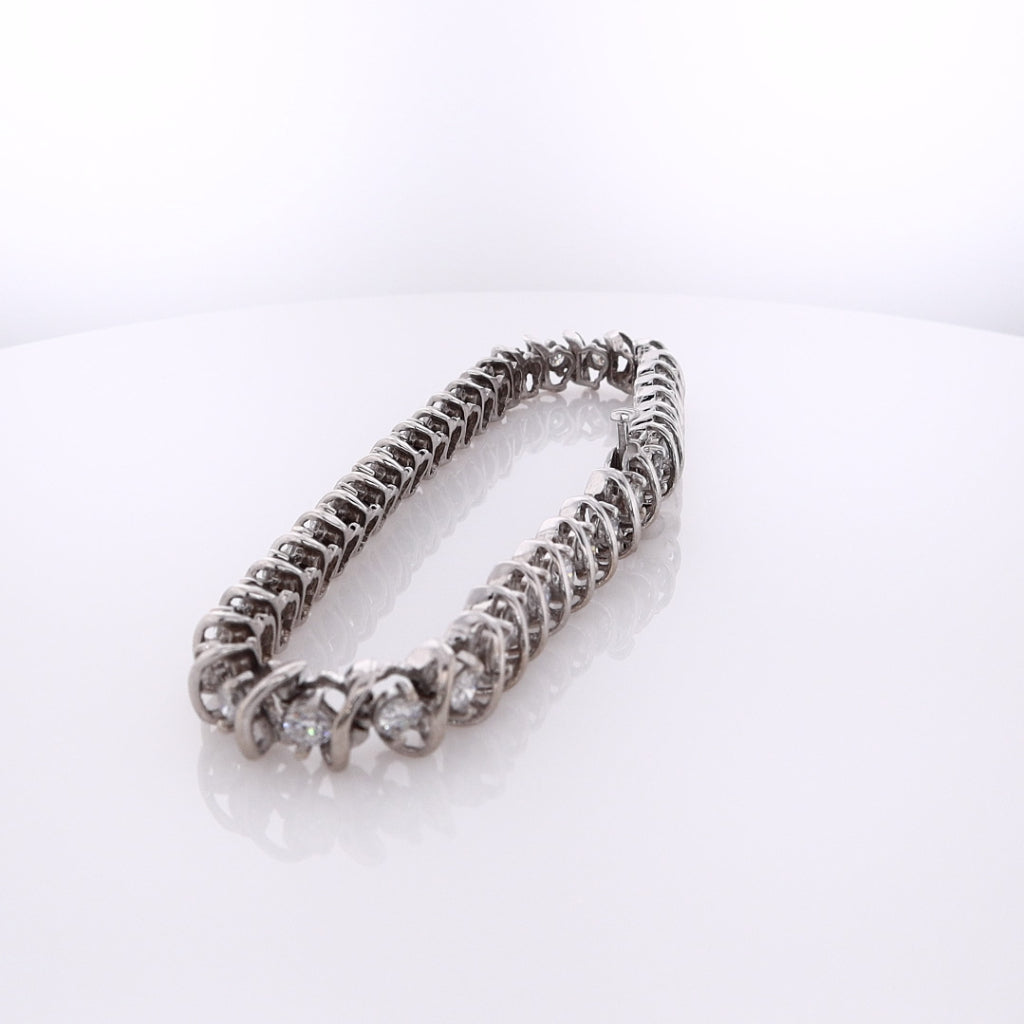 Exquisite 14K White Gold S-Link Diamond Bracelet with 4.00ct Diamonds