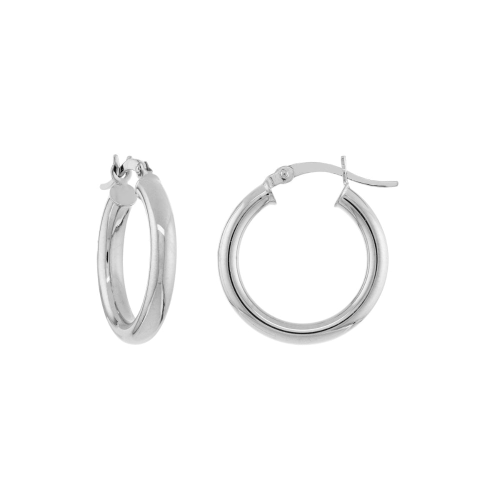 Sparkling 14k White Gold 3mm x 20mm Hoop Earrings for Timeless Elegance