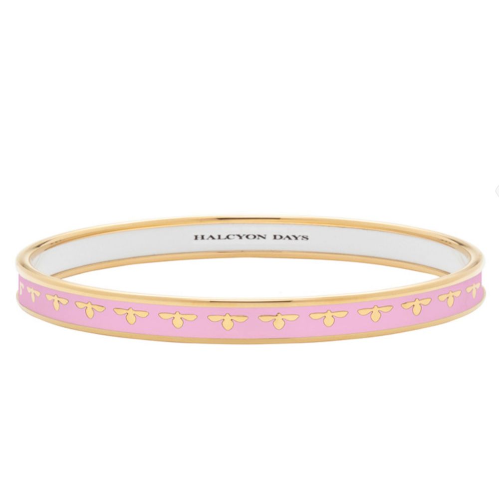 Halcyon Days Handmade 6mm Bee Pale Pink and Gold Enamel Bangle
