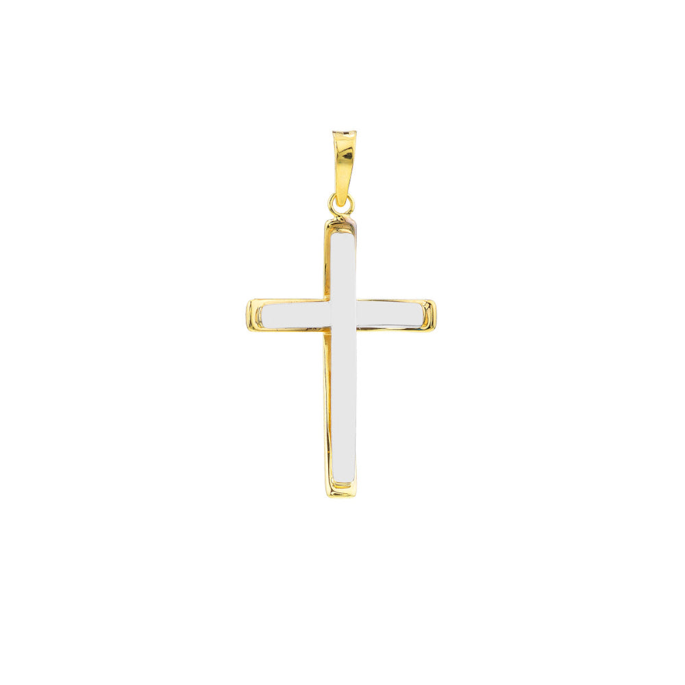 14k Reversible Two-Tone Gold Cross Pendant (Chain Not Included)