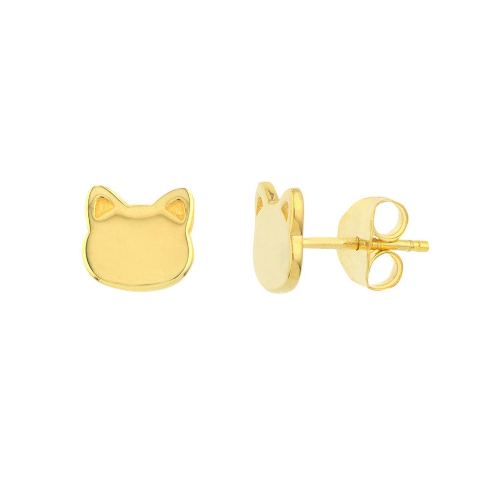 Stylish 14k Gold Stud Earrings Featuring Adorable Cat Face Designs