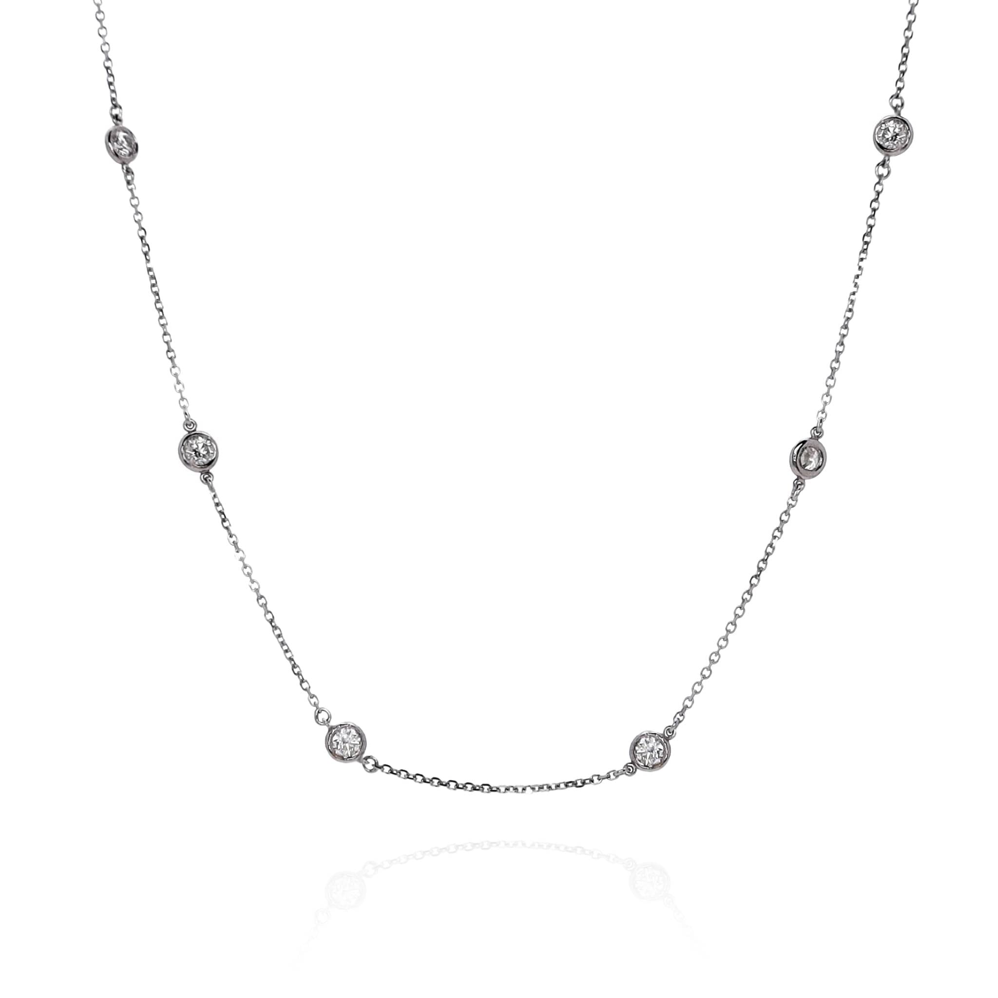 14k White Gold Necklace with 1.25 - 1.40ct Total Weight Round Brilliant Diamonds