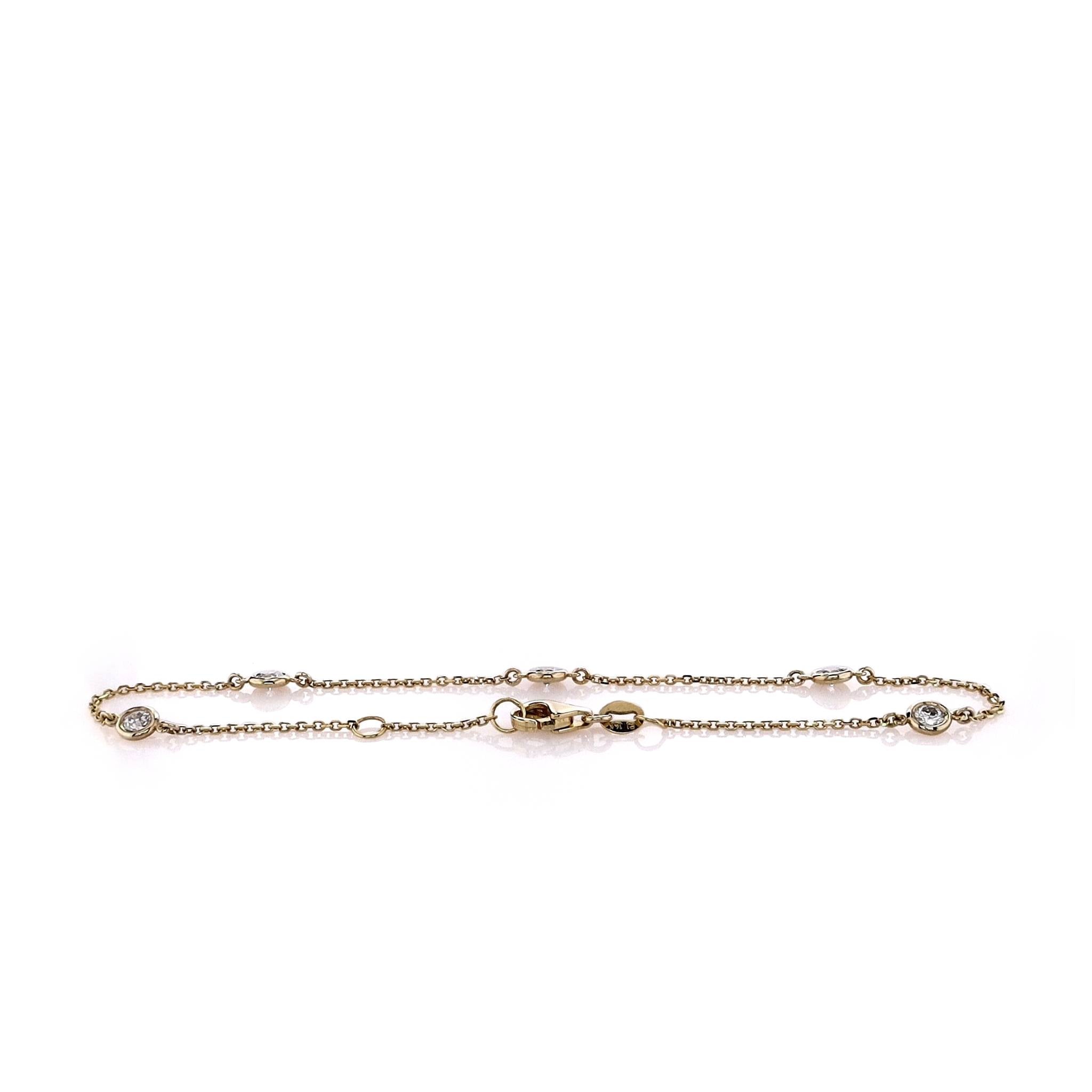 14k Yellow Gold Diamond Station Bracelet with 7.5 Inches and High - Quality Diamonds
