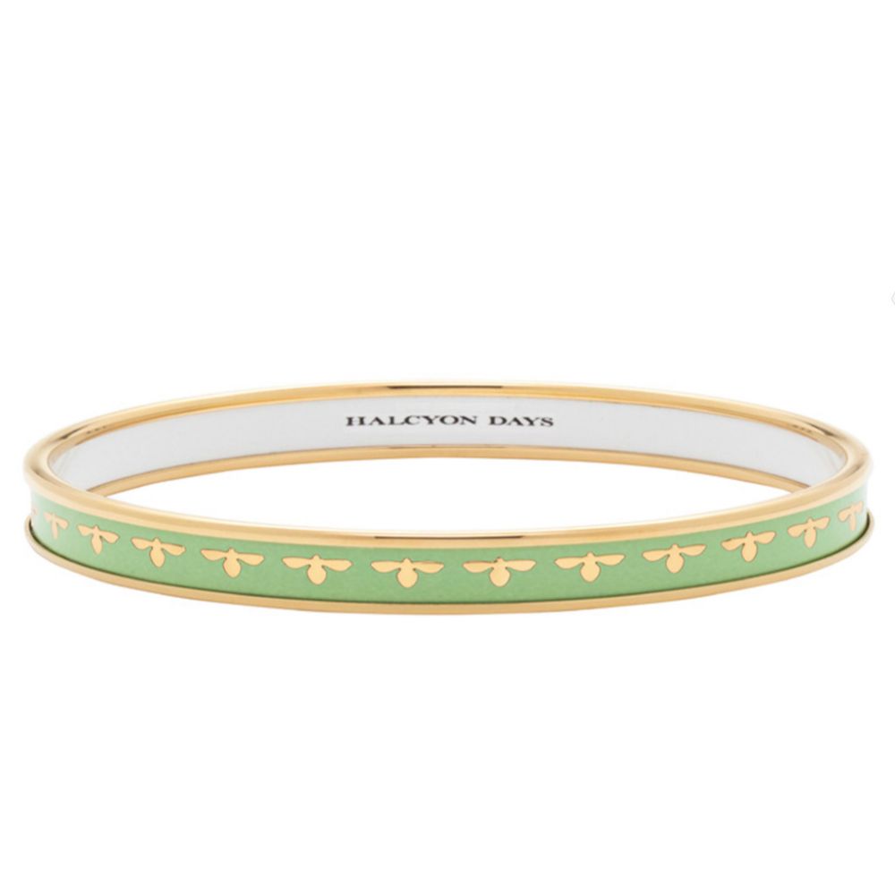 Halcyon Days Handmade 6mm Bee Meadow and Gold Enamel Decorated Bracelet Bangle