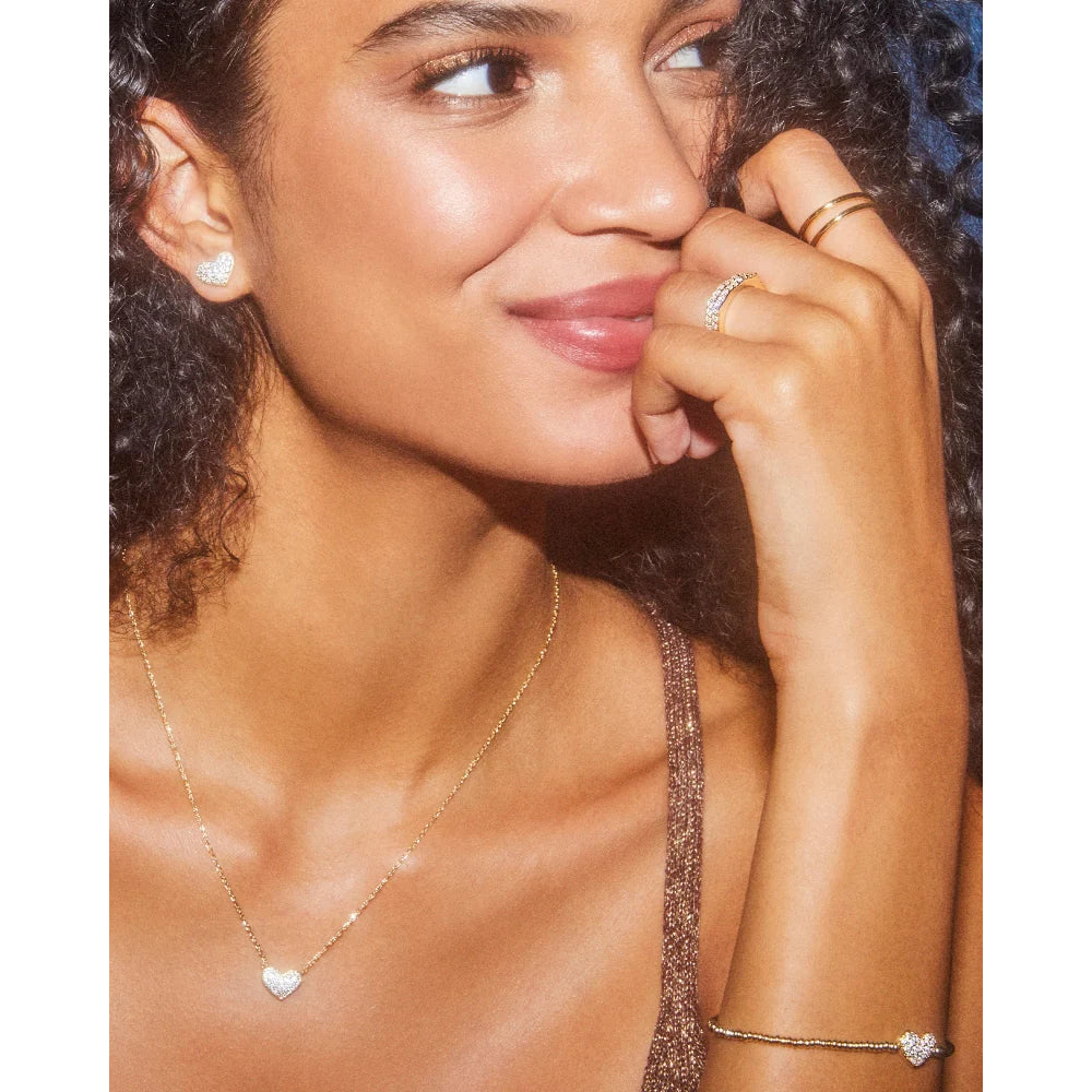 Kendra Scott White Cubic Zirconia Ari Pave Crystal Heart Earrings