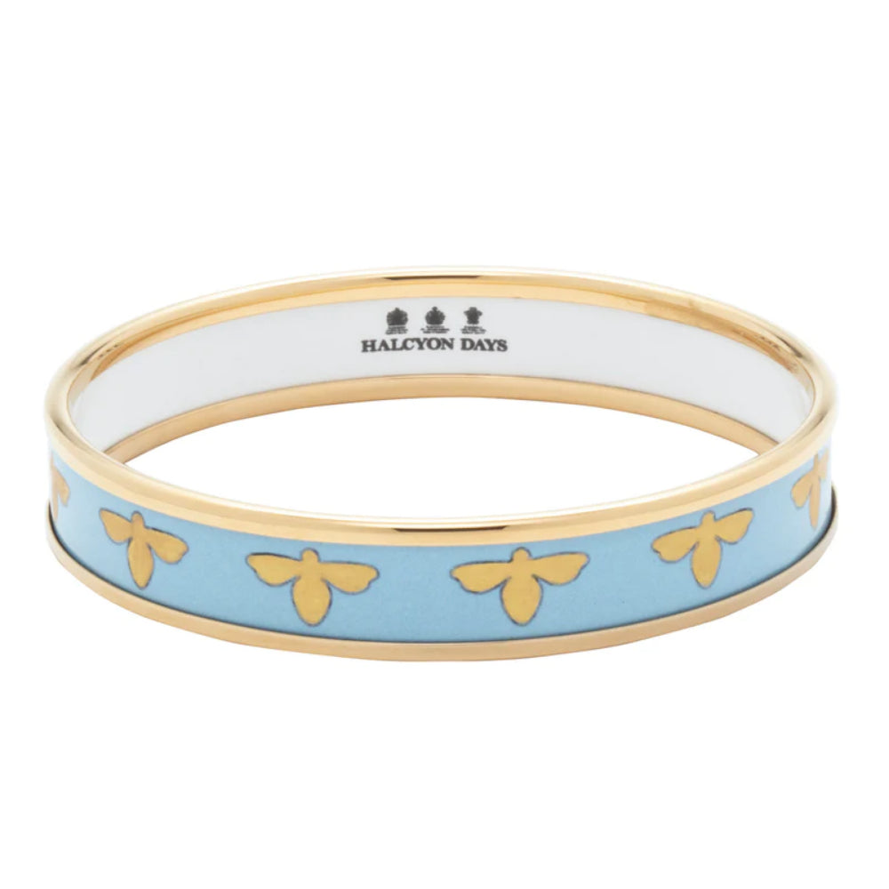 Halcyon Days 1cm Bee and Forget-Me-Not Gold Enamel Jewelry Bangle for Fashionable Ladies