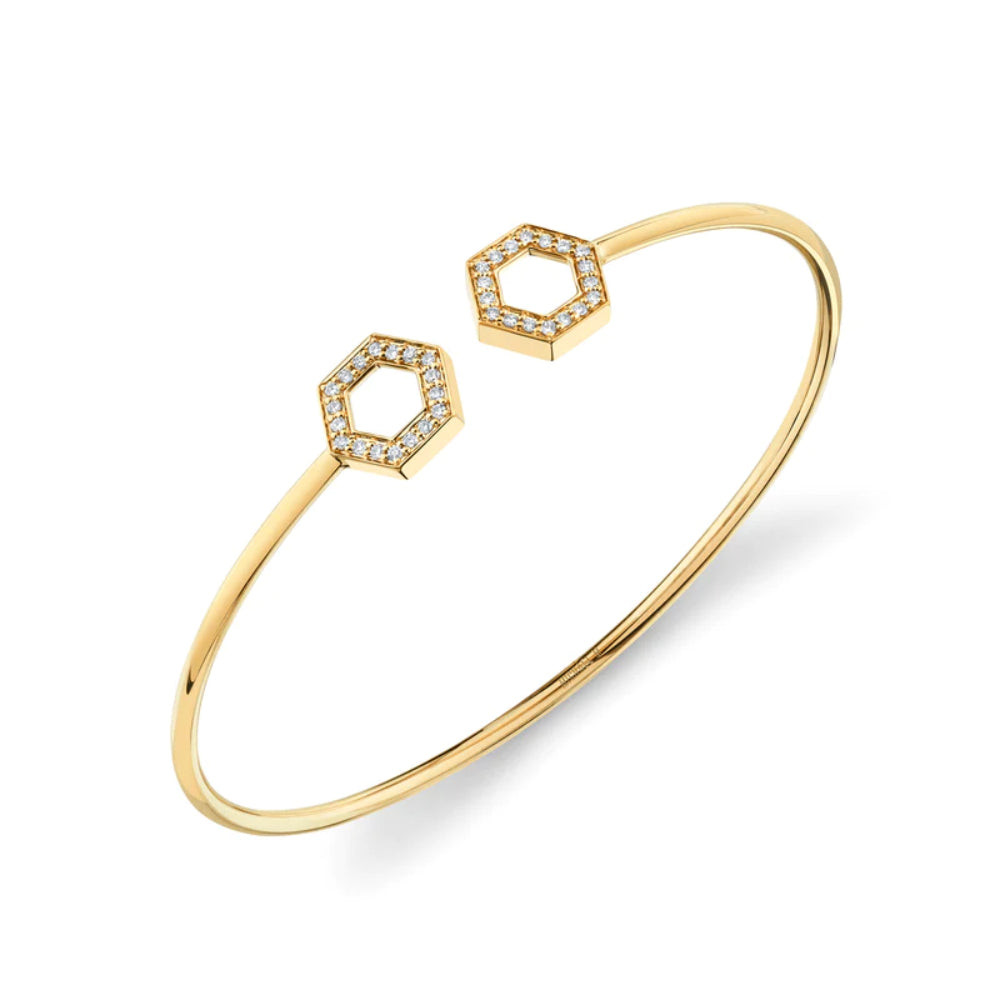 Michael M. 14k Yellow Gold Hexagonal Flex Wire Stacking Cuff with Diamonds