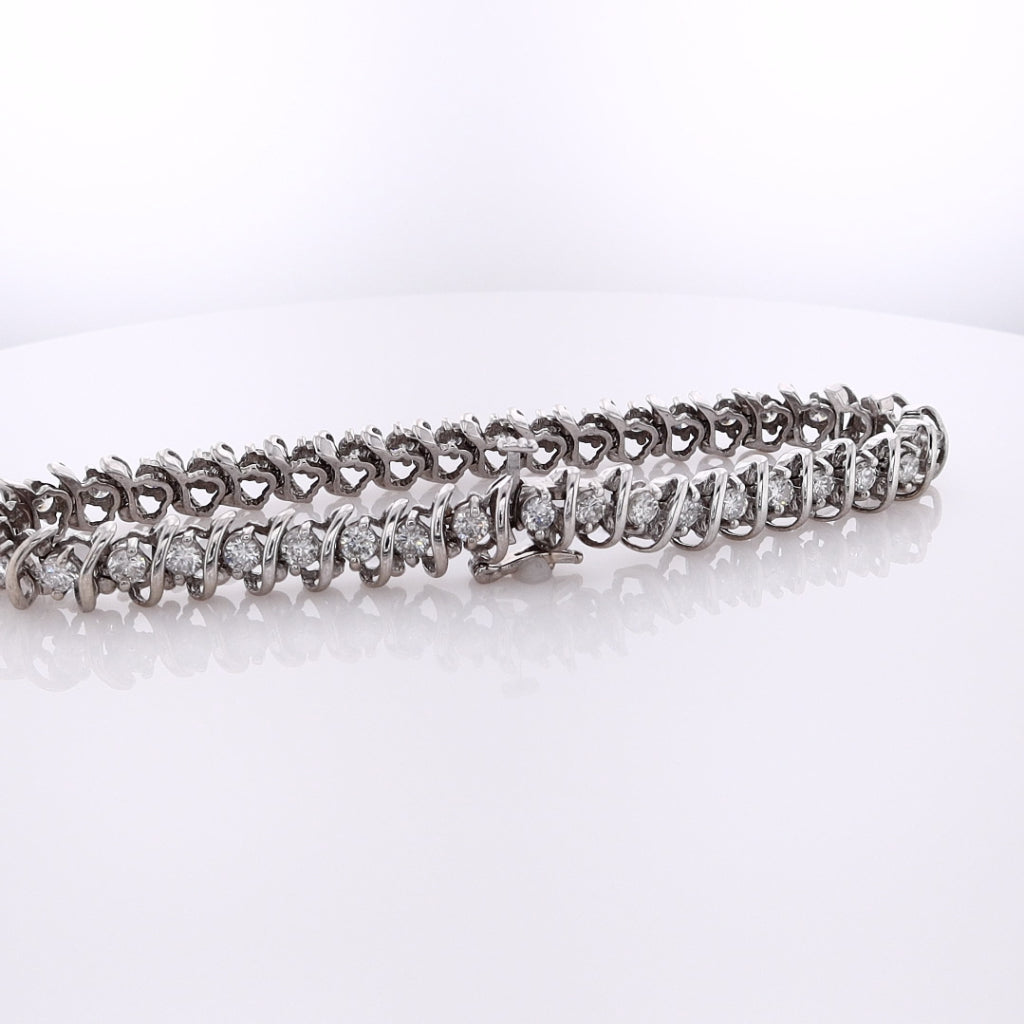 Exquisite 14K White Gold S-Link Diamond Bracelet with 4.00ct Diamonds