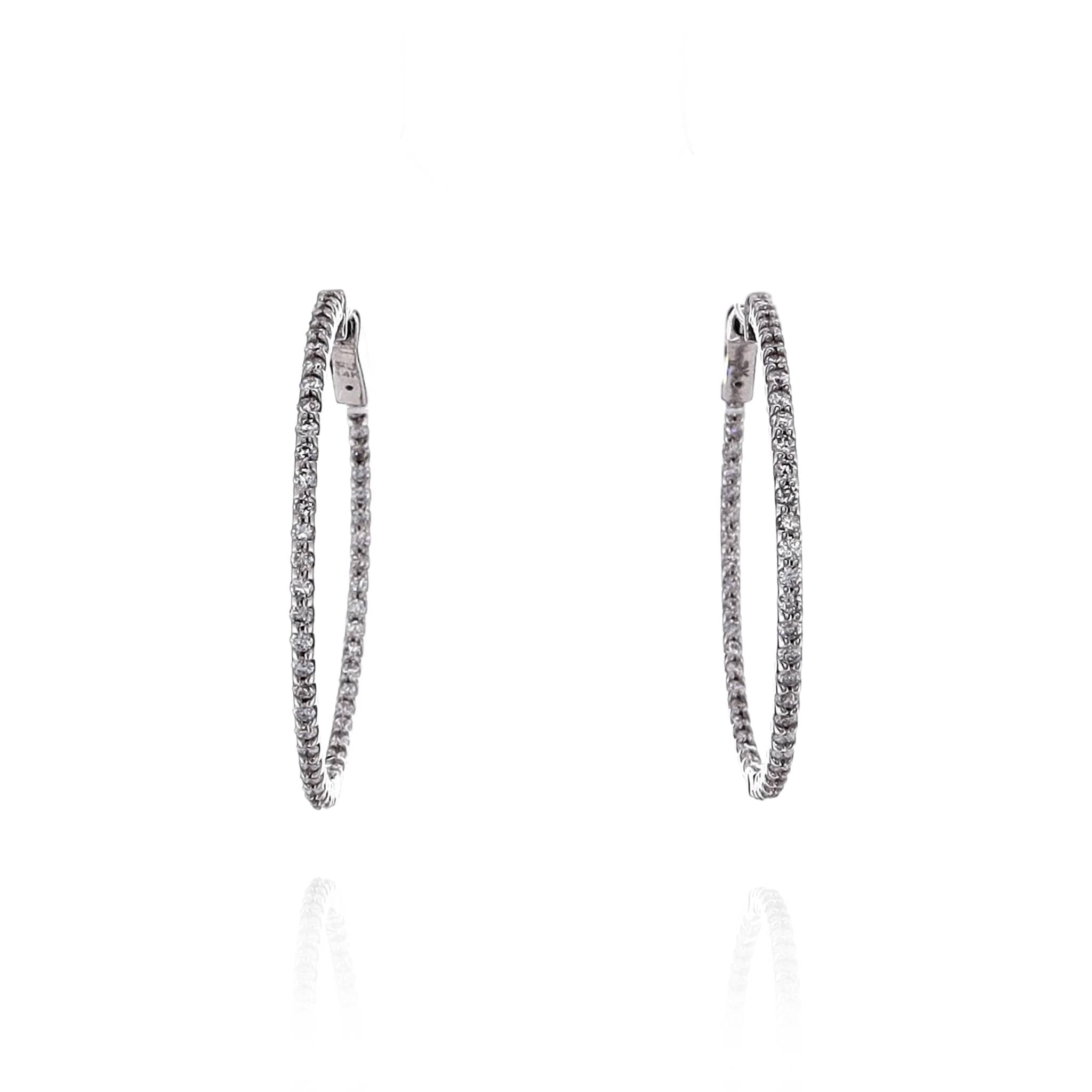 Stunning 14k White Gold In and Out U-Prong Set Diamond Hoop Earrings for Elegant Jewelry Lovers