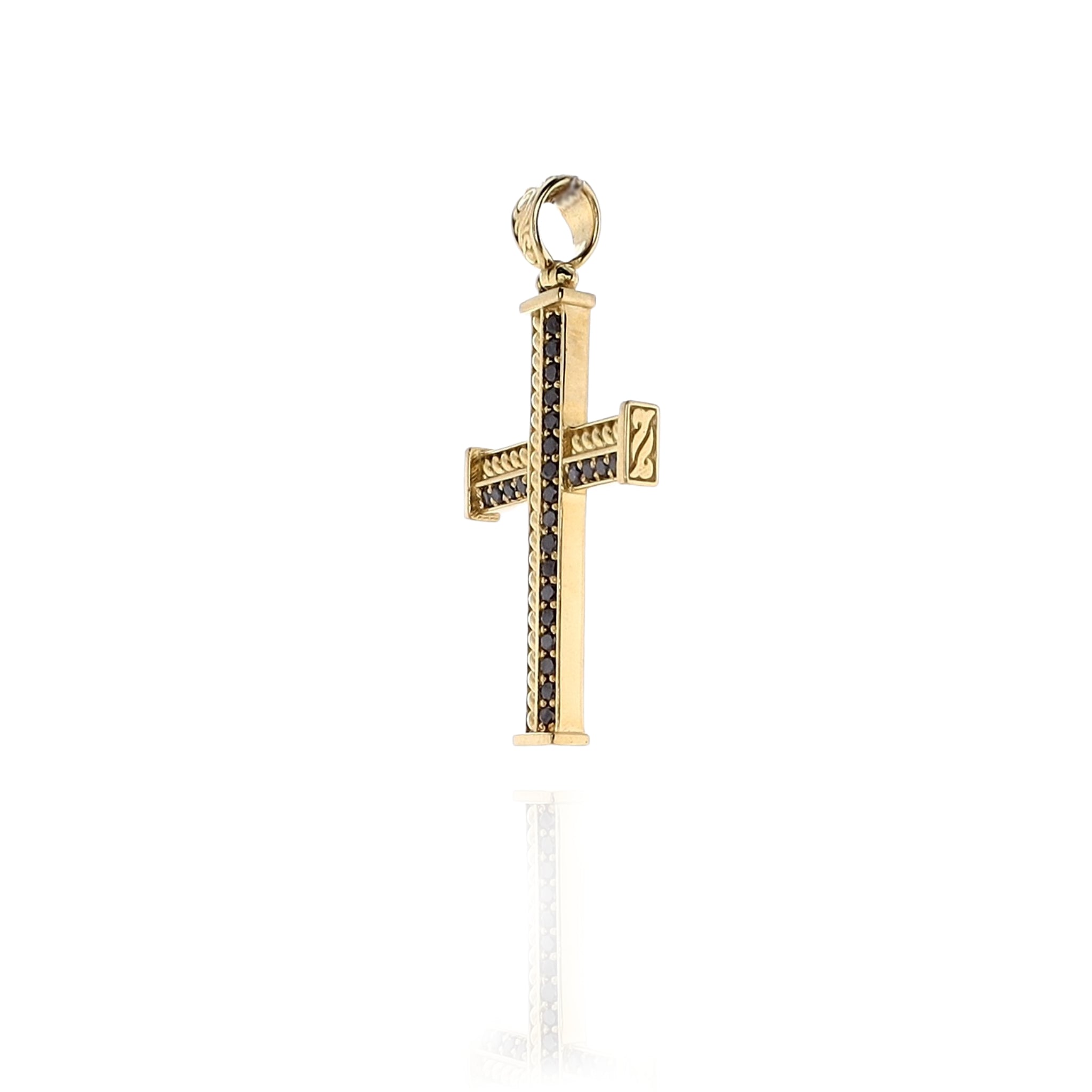 18kt Gold Konstantino Kavafi Black Diamond Cross Pendant