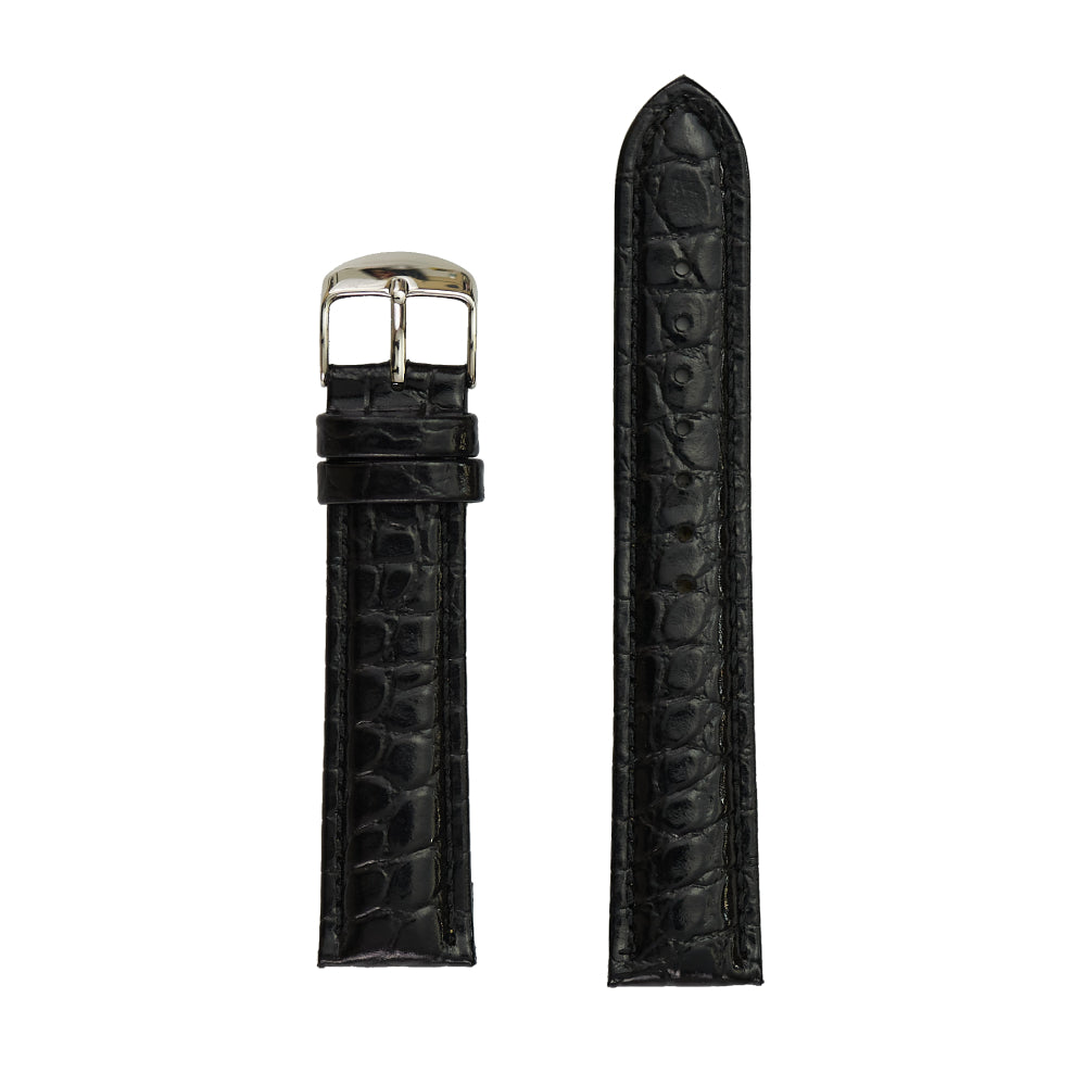 Black Men's Luxury Genuine Crocodile Grain Leather Watch Strap for Wristwatches