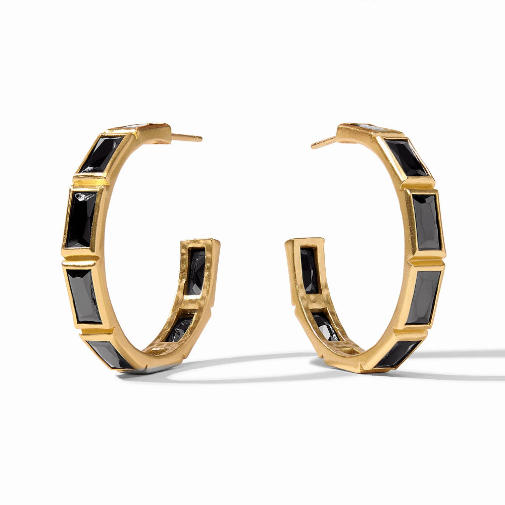 Julie Vos Antonia Medium and Large Gold-Plated Hoop Earrings with Baguette Stones