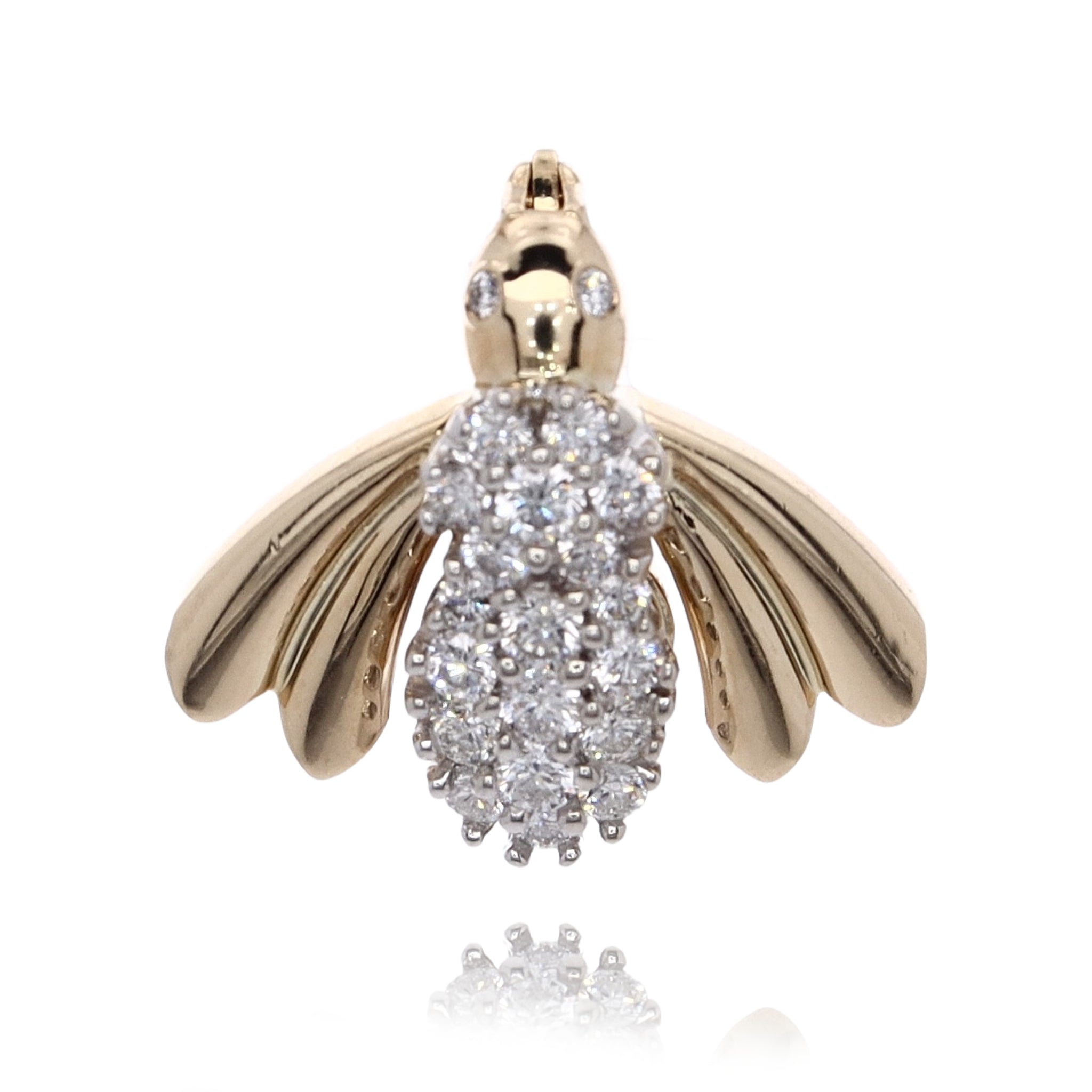 14 Karat Two-Tone Estate Bee-Shaped Diamond Brooch Pin