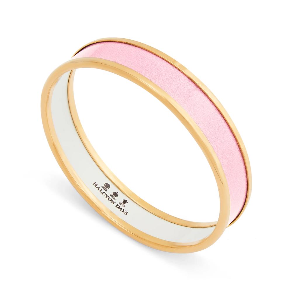 Halcyon Days Handmade 1cm Pale Pink and Gold Enamel Bangle for Timeless Style