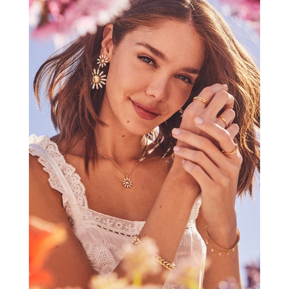 Kendra Scott Stunning Madison Daisy-Style Gold Statement Drop Earrings Crafted in White Opaque Glass
