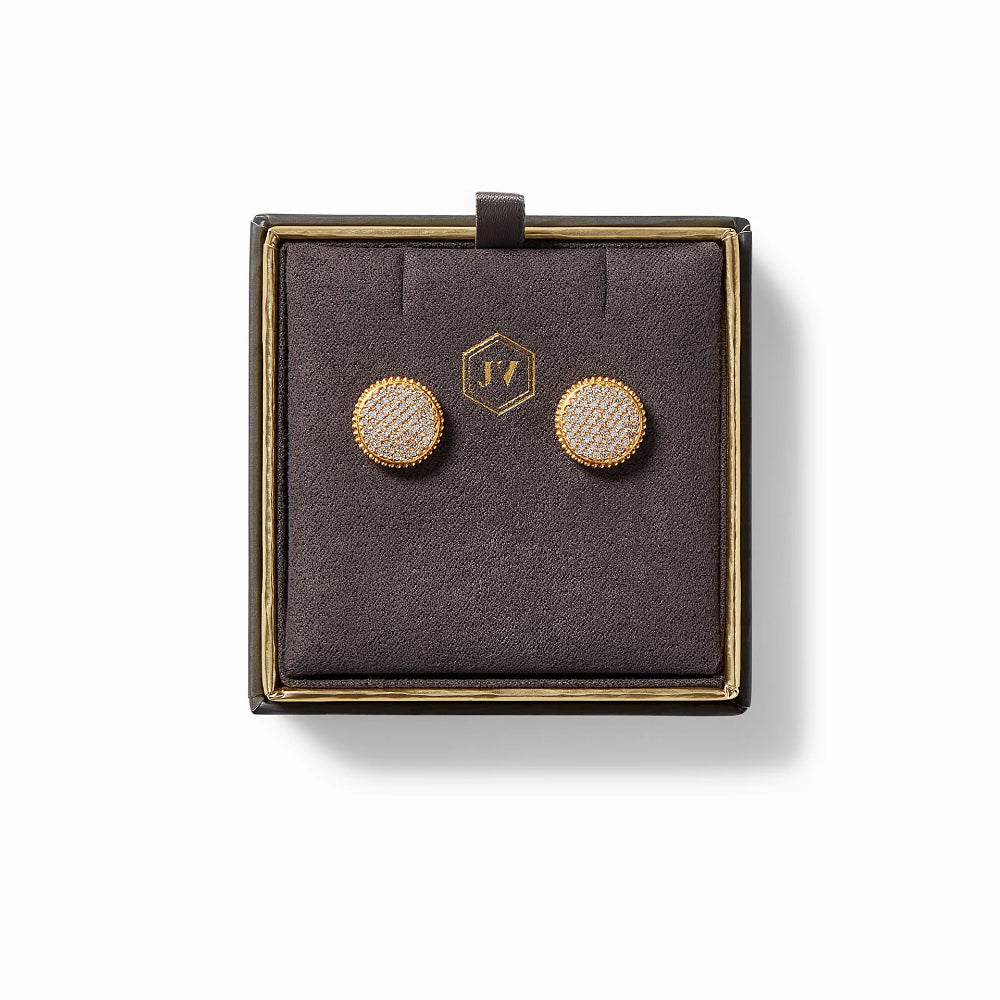 Julie Vos Pavé Stud Earrings with Fleur - de - Lis Design