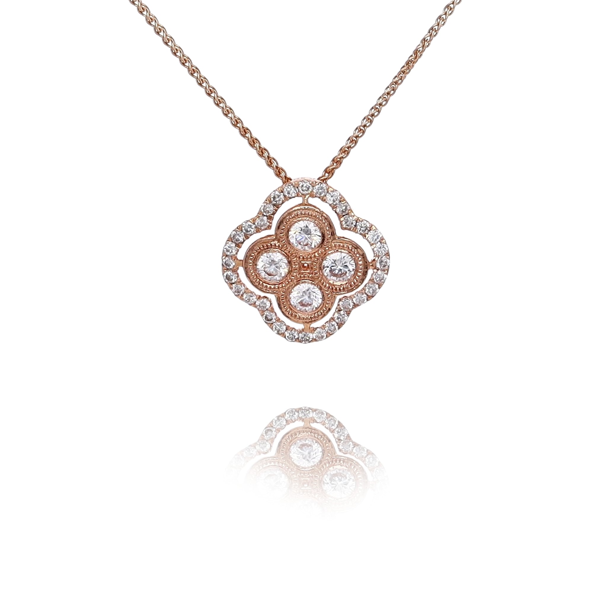 Estate 14 Karat Rose Gold Diamond Pendant Necklace - A Stunning Jewelry Piece for Women