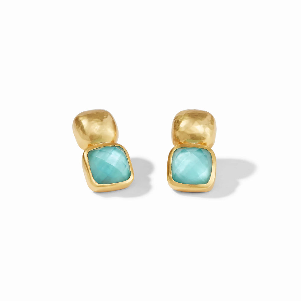 Julie Vos Catalina Stacked Square and Gemstone Earrings with 24k Gold Plate