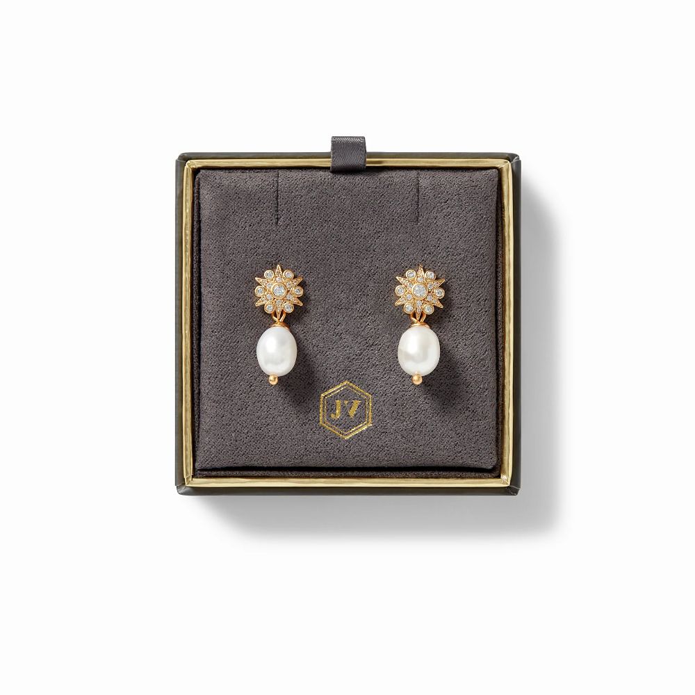 Julie Vos Celeste Sparkling Demi Pearl Drop Earrings for Elegant Black - Tie Events