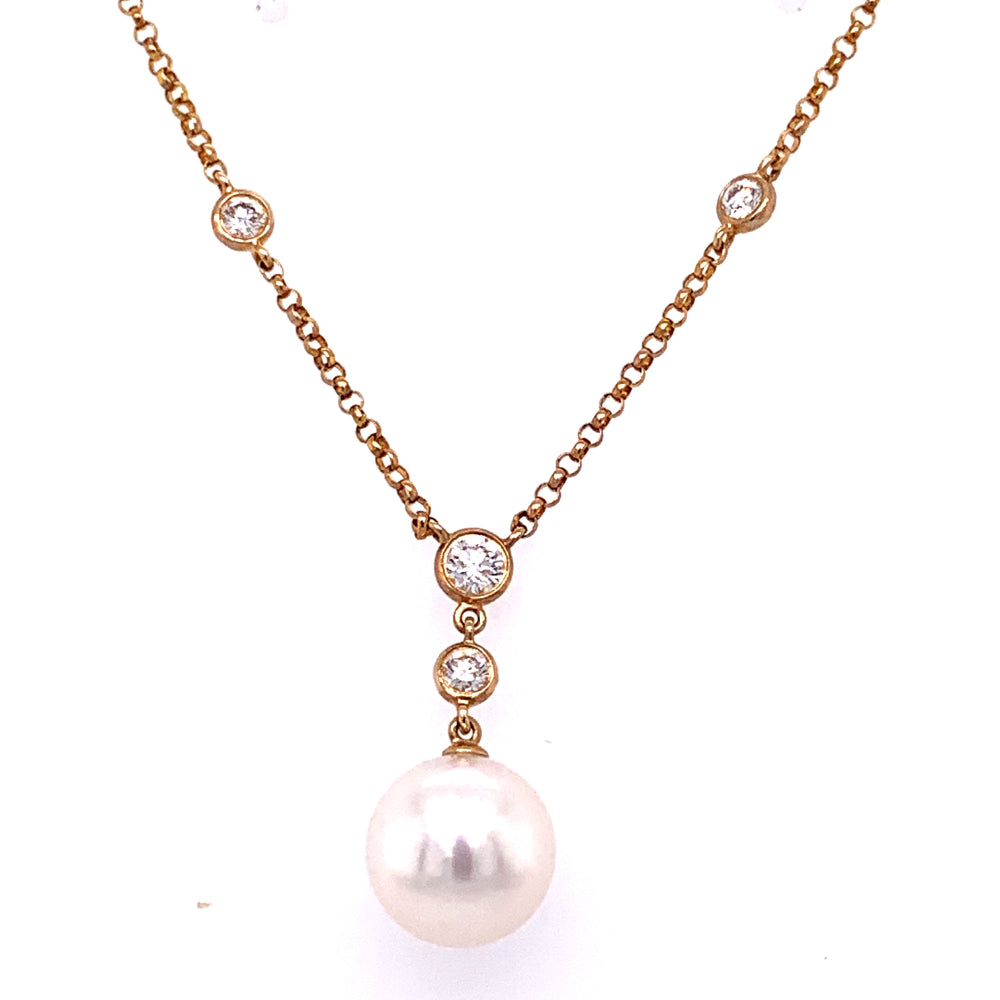 Exquisite 14k Yellow Gold Pearl & Diamond Pendant Necklace with 0.25ctw Diamonds